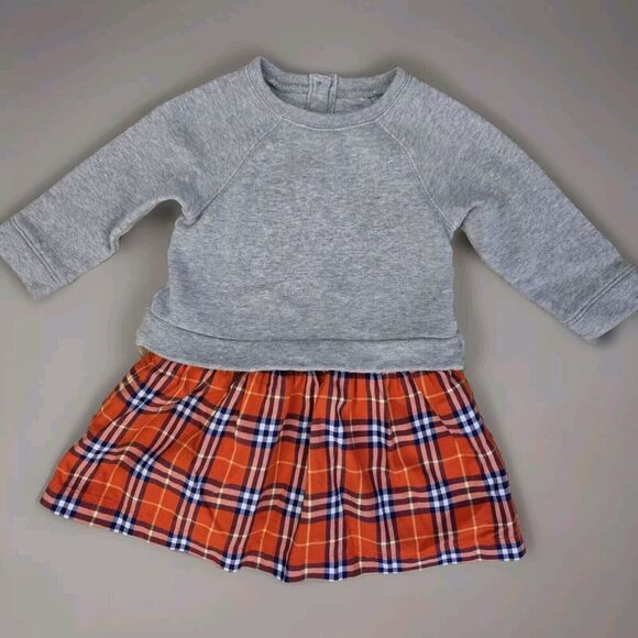 Burberry Girls Plaid Sweatshirt Dress Check Red Gray Baby Size 2T - Picture 1 of 6